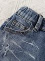Little Boys' Shredded Cat Whisker Design Washed Denim Jeans Shorts