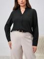 SHEIN Privé Plus Size Women's Notch Frilled Hem Collar Earring Shirt