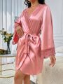 Women's Lace Trimmed Belted Robe