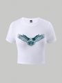 SHEIN Coolane Eagle Print Crop Tee