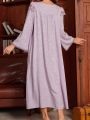 Maternity Butterfly Embroidery Mesh Gauze Ruffled Hem Decorated Bell Sleeve Jacquard Nightgown