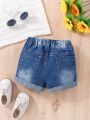 Baby Ripped Roll Up Hem Denim Shorts