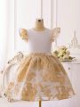 SHEIN Kids Cooltwn Tween Girls' Dreamy Princess Style Embroidered Round Neck Short Flare Sleeve Dress