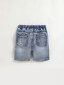 SHEIN Little Boys' Elastic Waist Asymmetric Ripped Denim Shorts