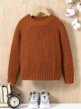 Toddler Boys' Basic Casual Round Neck Drop Shoulder Sleeve Sweater For Autumn And Winter