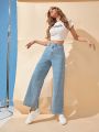 SHEIN Solid Wide Leg Jeans