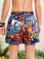 SHEIN Teenage Boys' Casual Graffiti And Digital Print Swim Shorts