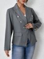 SHEIN Frenchy Plus Double Breasted Flap Detail Blazer