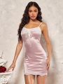 SHEIN BAE Romantic Valentine's Day Date Patchwork Lace Pink Tie Cami Lady Dress