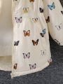 SHEIN Kids EVRYDAY Young Girl Butterfly Print Fuzzy Trim Hooded Thermal Lined Coat Without Sweater