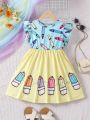 SHEIN Kids EVRYDAY Little Girls' Short Sleeve Colorblock Floral Pencil Dress