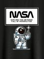 Men'S Plus Size Cartoon Astronaut & Slogan Print Short Sleeve T-Shirt