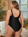 SHEIN Swim Chicsea Plus Size Women's One-Piece Swimsuit With Twisted Knot Detail At The Waist