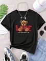 Girls' (big) Cartoon Bear Printed Short Sleeve T-shirt
