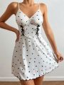 Heart Print Bowknot Decorated Cami Sleep Dress