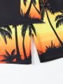 Boys' Two Piece Coconut Tree Printed Casual Beach Outfit