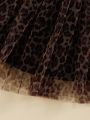 SHEIN Kids Nujoom Toddler Girls Leopard Mesh Overlay Ruffle Trim Bow Front Dress