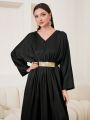 SHEIN Najma Women's Vintage Black Rhinestone Belted Long Shirt