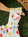 Baby Girl Heart Pattern Double Layer Ruffle Strap Sundress