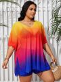 SHEIN Swim Vcay Plus Size Women's Ombre V-Neck Kaftan Maxi Dress