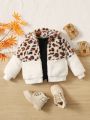 SHEIN Baby Leopard Pattern Flannel Hooded Jacket