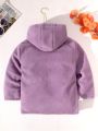 Tween Girl 1pc Reversible Letter Patched Zip Up Thermal Lined Hooded Coat