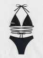 SHEIN Swim Y2GLAM Bikini Set Adorned With Rhinestone Star Pattern And Triangular Cups