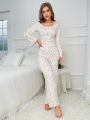 Ditsy Floral Print Lace Trim PJ Set