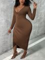 SHEIN Slayr Women's Plus Size Cross Wrap Bodycon Dress