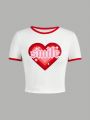 Teen Girl's Letter & Heart Printed Short Sleeve T-Shirt And Bell Bottoms Pants Set