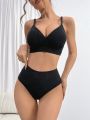 SHEIN DD+ 2pcs/set Solid Color Bikini Swimsuit