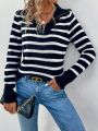 Women's Striped Lapel Sweater