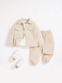 SHEIN Baby Boy Flap Detail Jacket & Pants Without Tee