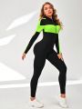 Colorblock Zip Up Sports Jumpsuit