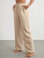 SHEIN Leisure Solid Color High Waisted Wide Leg Pants For Home Wear, Elastic Waistband