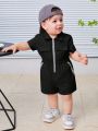 SHEIN Baby Boy Casual Zipper Front Short Sleeve Romper With Shorts