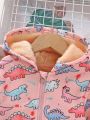 Young Girl Dinosaur Print Teddy Lined Hooded Sweatshirt