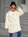 SHEIN Kids Nujoom Young Girl Double Breasted Teddy Coat