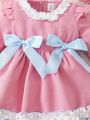 Baby Girl Ruffle Trim Flounce Sleeve Bow Front Dress & Hat