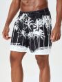 Men'S Coconut Tree Printed Beach Shorts With Diagonal Pockets