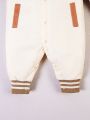 Baby Boy Bear & Letter Graphic Striped Trim Jumpsuit