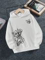 Boys' Cartoon Pattern Long Sleeve Hooded Sweatshirt For Casual Wear, Autumn And Winter