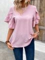 Ladies' Solid Color Petal Sleeve Shirt