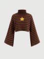 ROMWE Grunge Punk Striped Turtleneck Sweater With Star Pattern