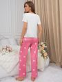 Women'S Letter & Heart Printed Pajama Set