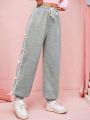 SHEIN Qutie Women's Drawstring Waist Joggers With Side Stripe And Bow Decoration