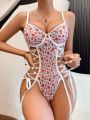 Women'S Lace-Up Side Heart-Shaped Lace Sexy Teddy Lingerie (Valentine'S Day Edition)