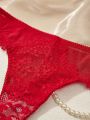 Valentine's Day Solid Color Lace Thong Panties 3pcs/Set