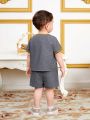 SHEIN Unisex Infant Short Sleeve Patchwork Shirt Elastic Waist Shorts Set