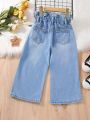 Toddler Girls Paperbag Waist Wide Leg Jeans